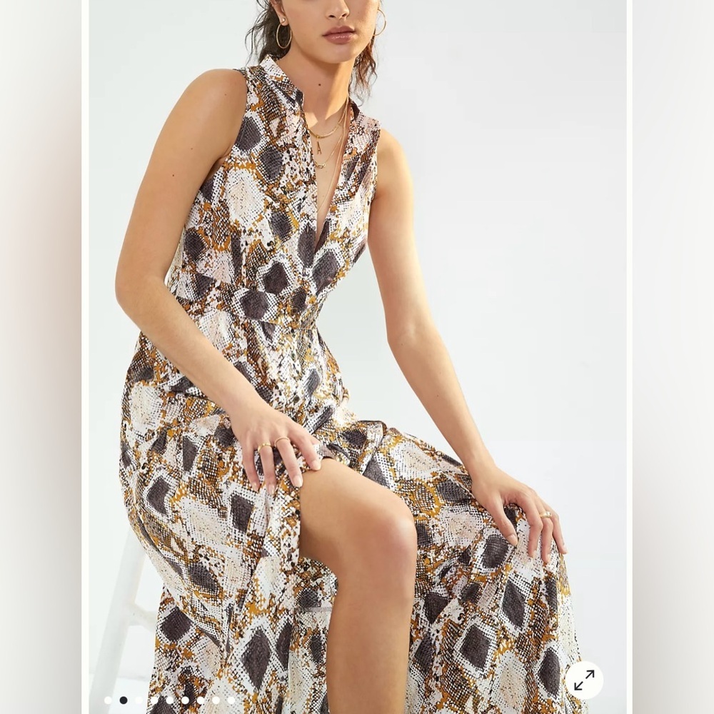 Anthropologie Snake Print Maxi Dress - Brown, White, Gold